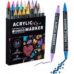 اقلام ماركر اكريليك 24 لون راسين لجميع الاسطح برأس دقيق ورأس نقطي